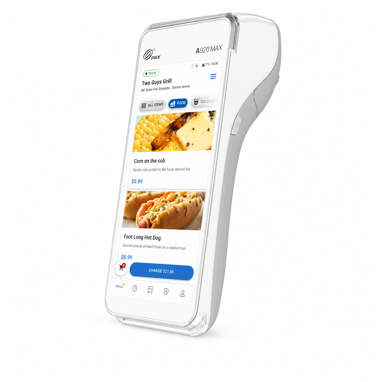 Octave POS mobile PAX terminal sell screen
