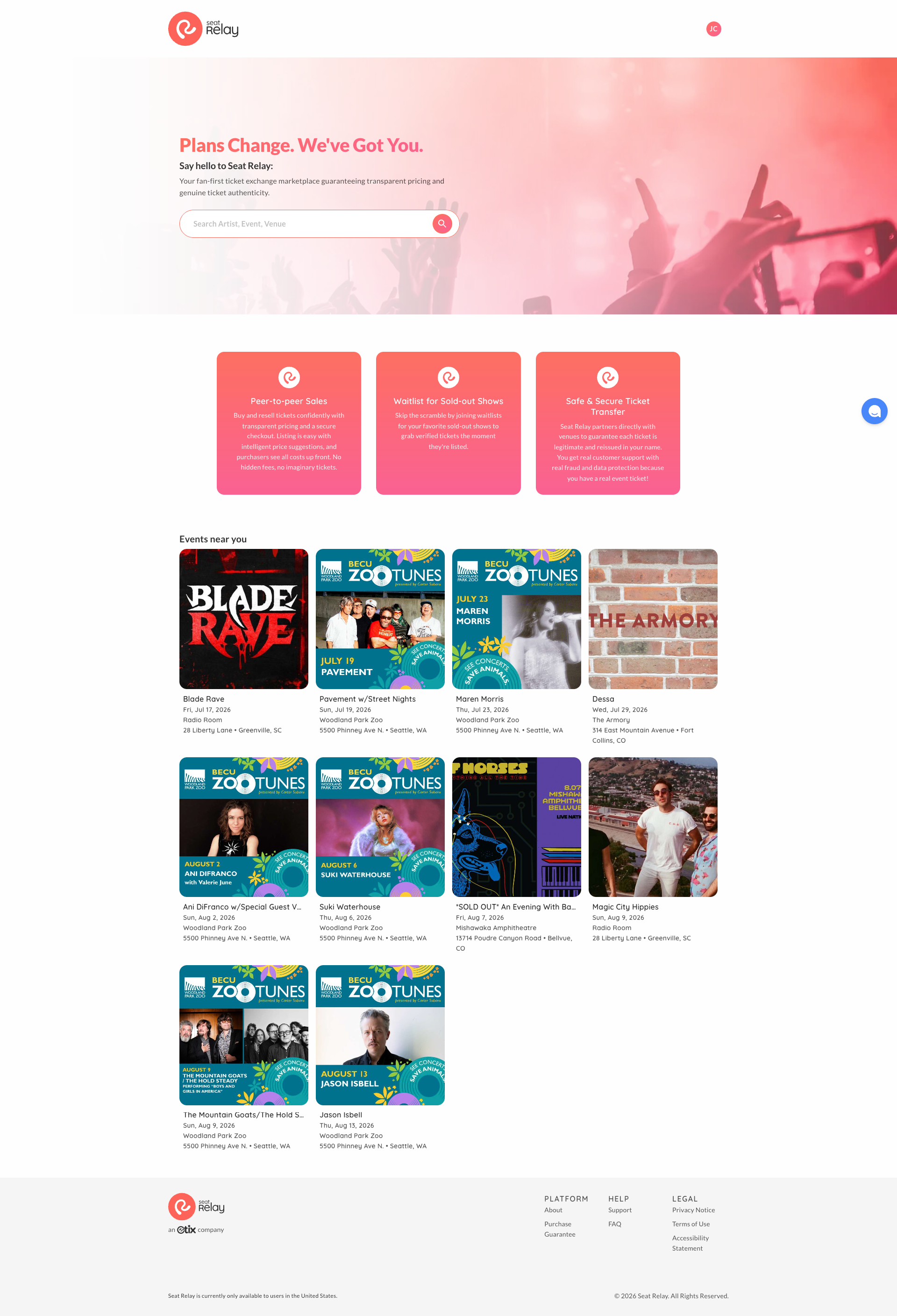 Seat Relay desktop homepage