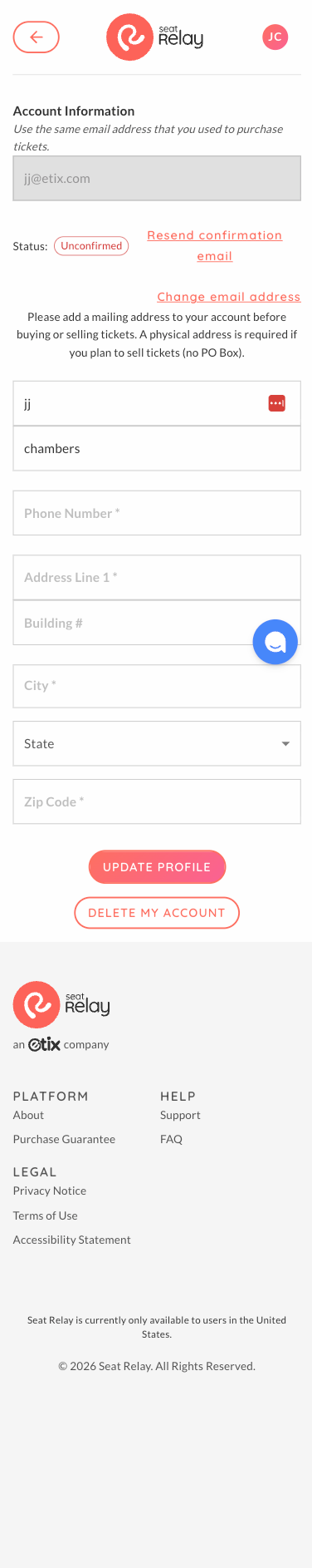 Seat Relay mobile account screen